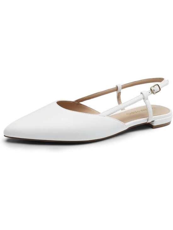 Shoes - Women's Pointed-Toe Elegant White Ballet with Buckle Strap Classic Low Heel